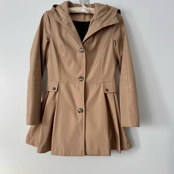 Calvin Klein Hooded Skirted Raincoat - Picture 2 of 10